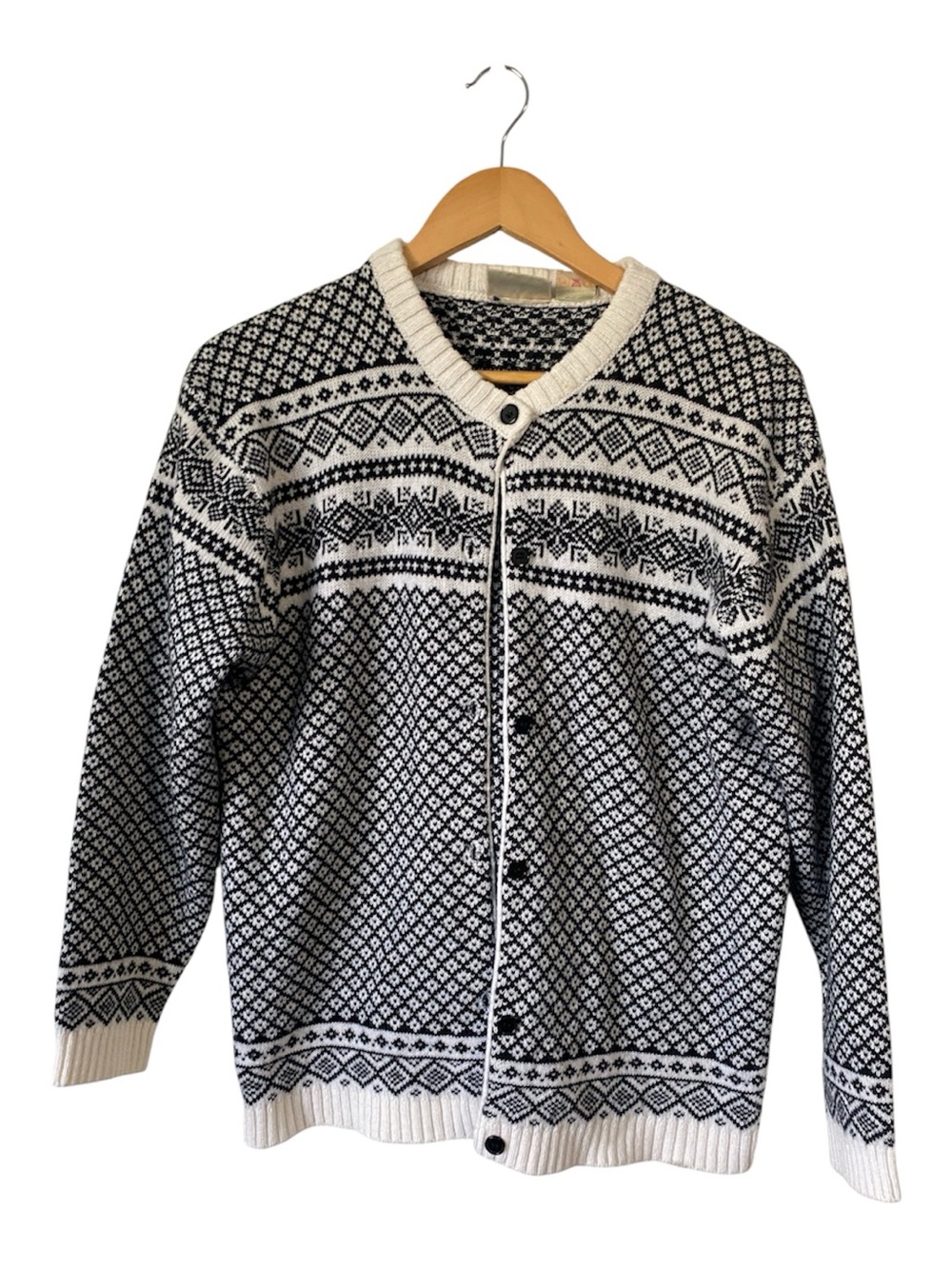Vintage Great Lakes Country Fair Isle Cardigan Sweater Grey White Medium